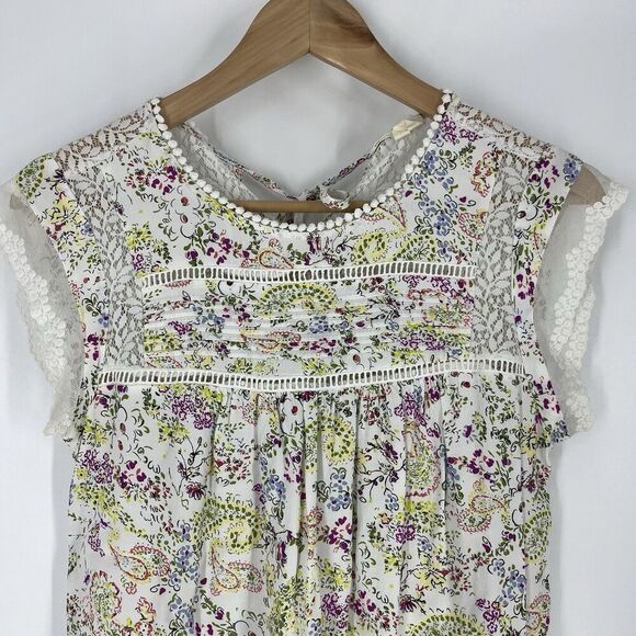Anthropologie Meadow Rue Top Size Small Nellore White Floral Blouse Romantic - Picture 2 of 8